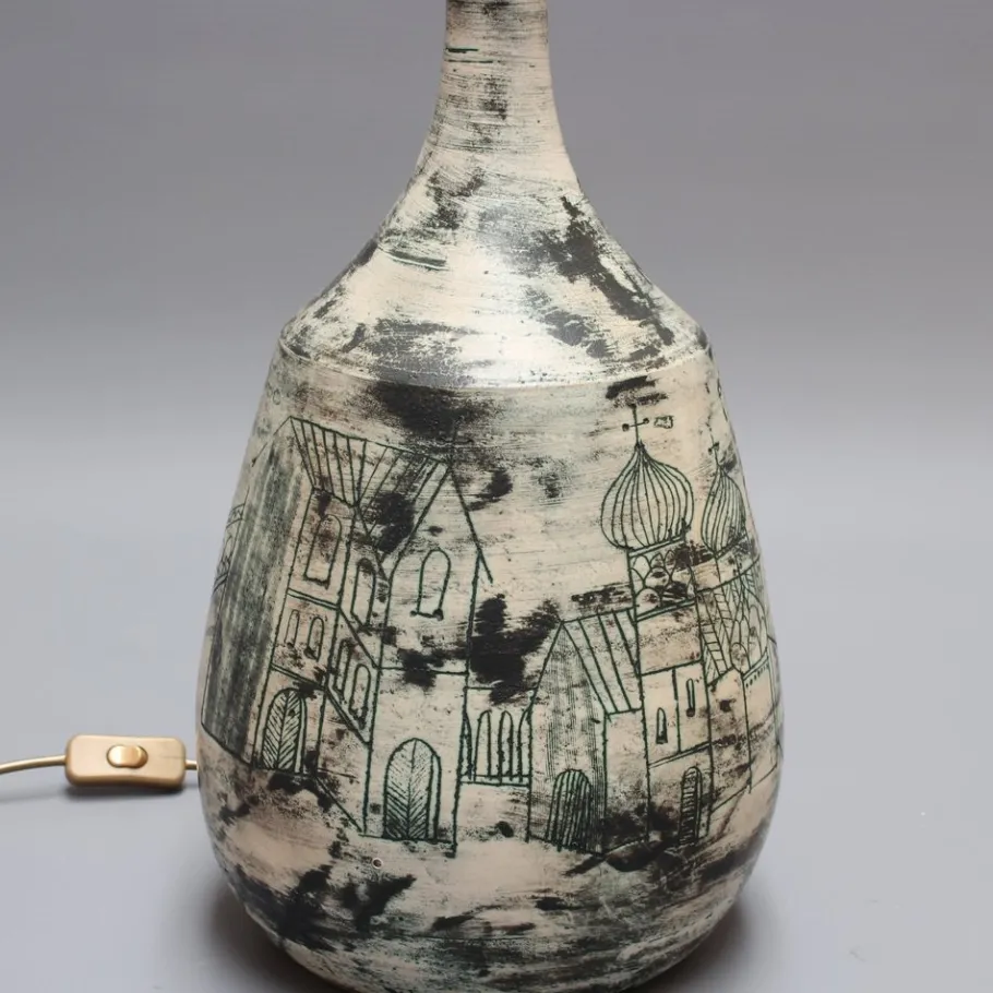 Discount Pamono Vintage French Ceramic Lamp with Motif by Jacques Blin, 1950s