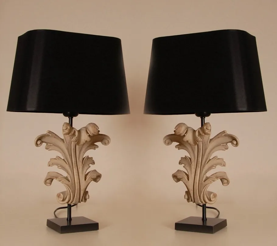Best Pamono Vintage French Country Acanthus Leaf Table Lamps in Carved Wood, 1990s, Set of 2
