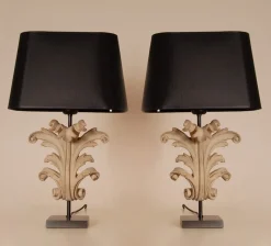 Best Pamono Vintage French Country Acanthus Leaf Table Lamps in Carved Wood, 1990s, Set of 2