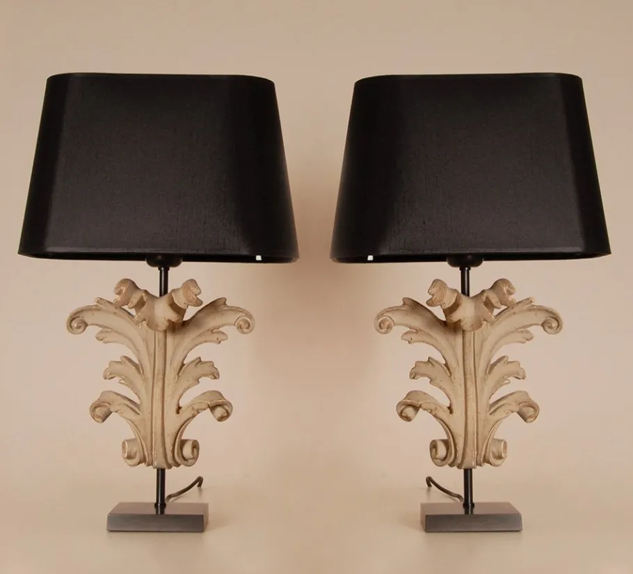 Best Pamono Vintage French Country Acanthus Leaf Table Lamps in Carved Wood, 1990s, Set of 2