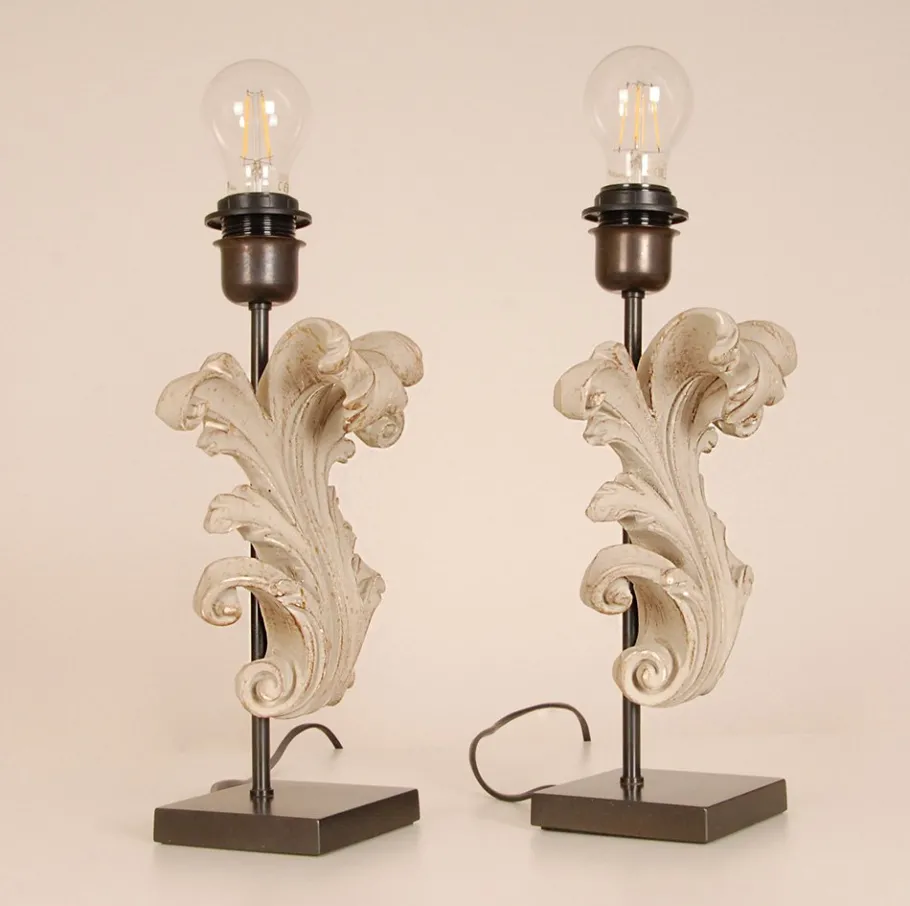 Best Pamono Vintage French Country Acanthus Leaf Table Lamps in Carved Wood, 1990s, Set of 2