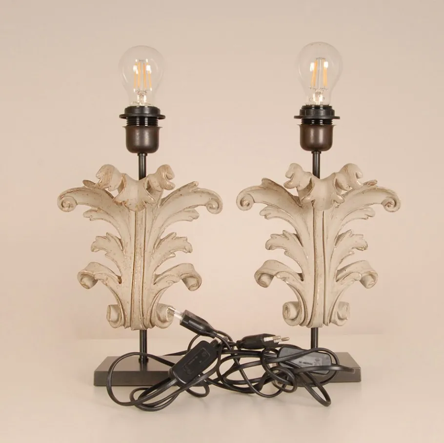 Best Pamono Vintage French Country Acanthus Leaf Table Lamps in Carved Wood, 1990s, Set of 2