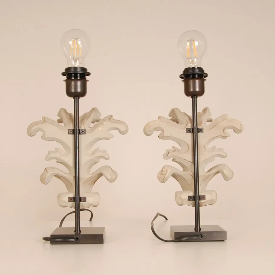 Best Pamono Vintage French Country Acanthus Leaf Table Lamps in Carved Wood, 1990s, Set of 2
