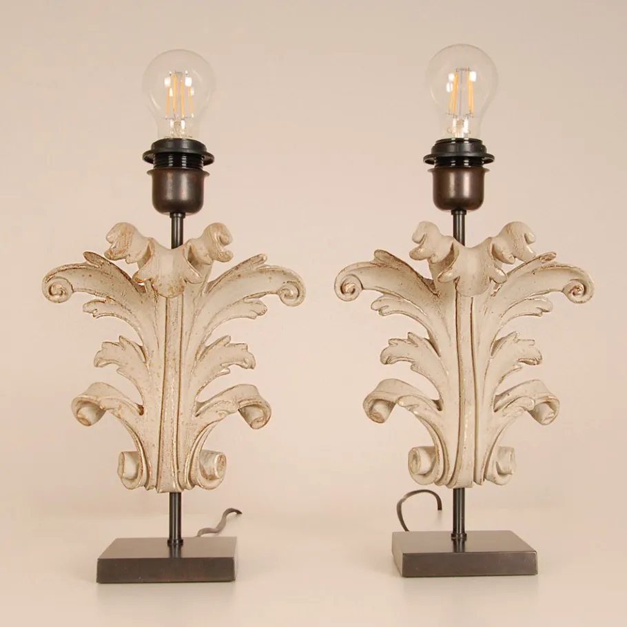 Best Pamono Vintage French Country Acanthus Leaf Table Lamps in Carved Wood, 1990s, Set of 2