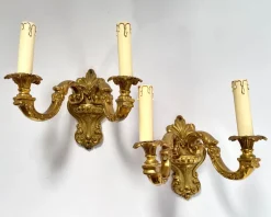 Best Pamono Vintage French Double Arm Bronze Wall Lights, 1960s, Set of 2