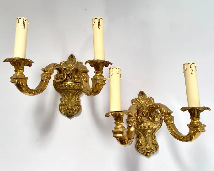 Best Pamono Vintage French Double Arm Bronze Wall Lights, 1960s, Set of 2