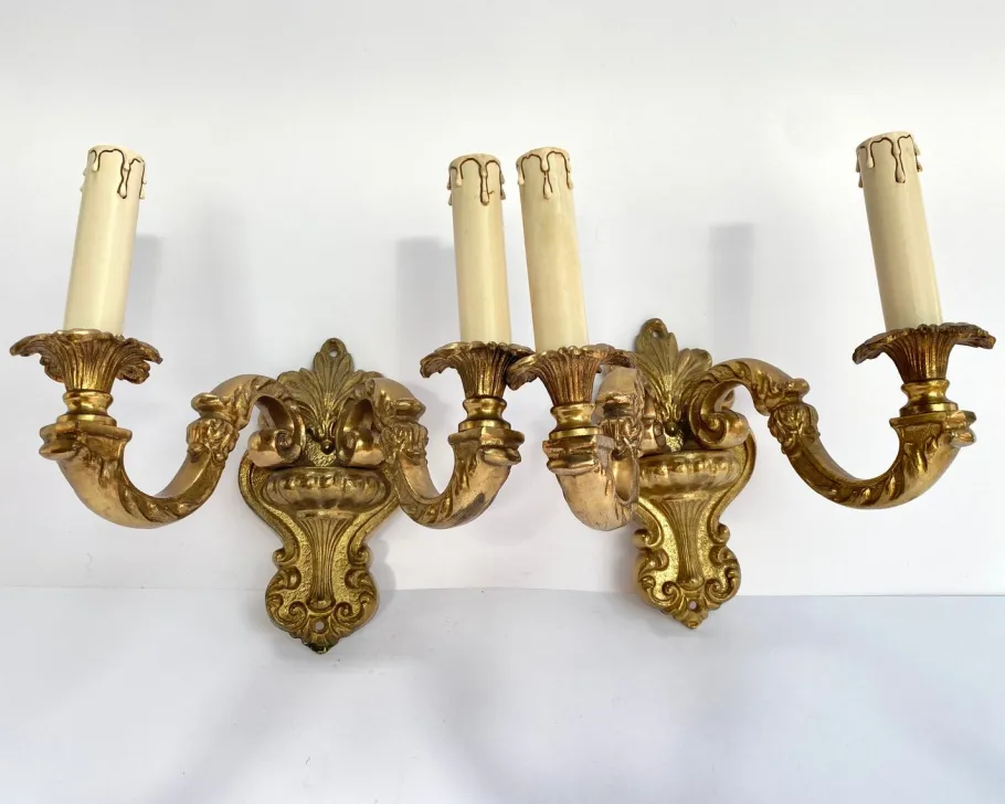 Best Pamono Vintage French Double Arm Bronze Wall Lights, 1960s, Set of 2