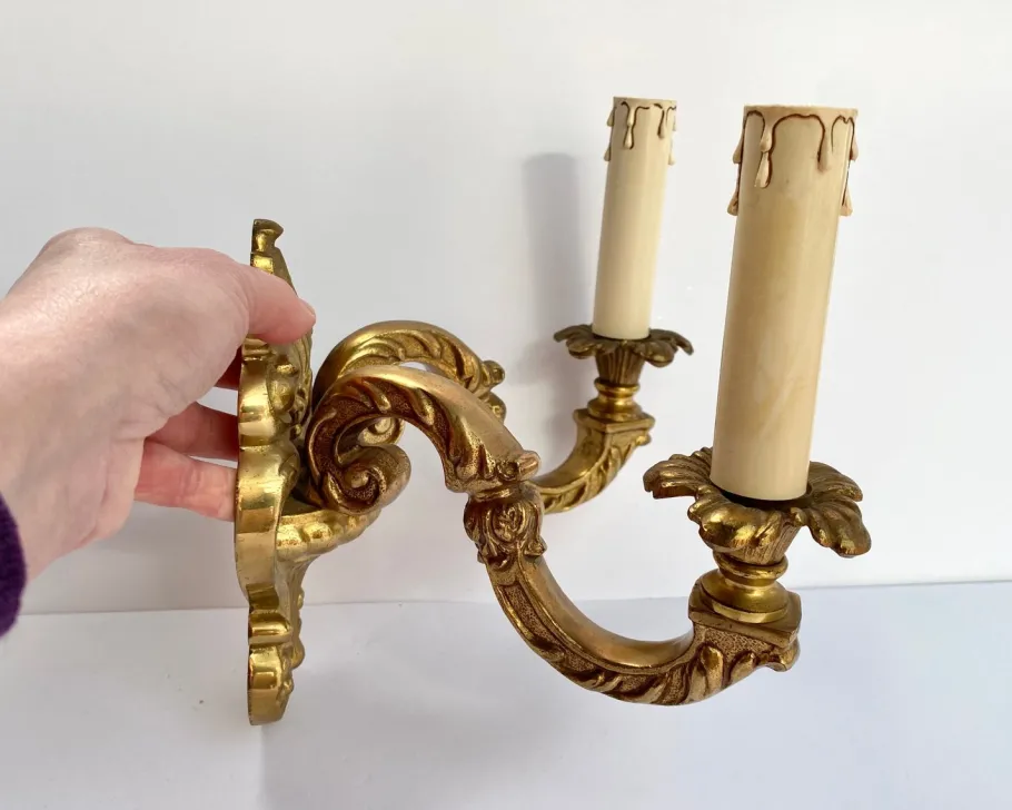 Best Pamono Vintage French Double Arm Bronze Wall Lights, 1960s, Set of 2