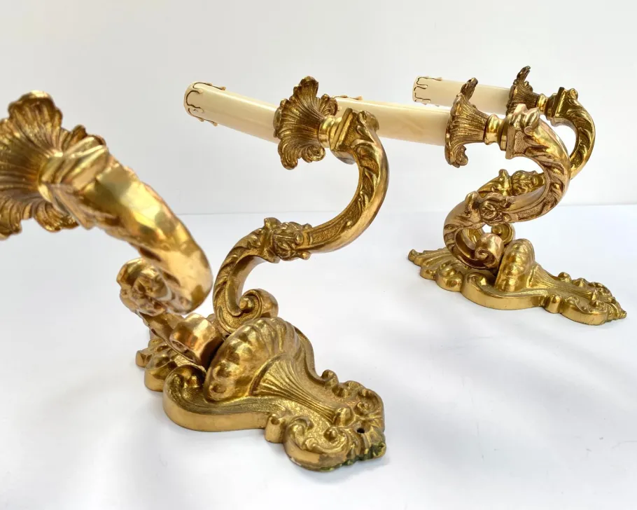 Best Pamono Vintage French Double Arm Bronze Wall Lights, 1960s, Set of 2