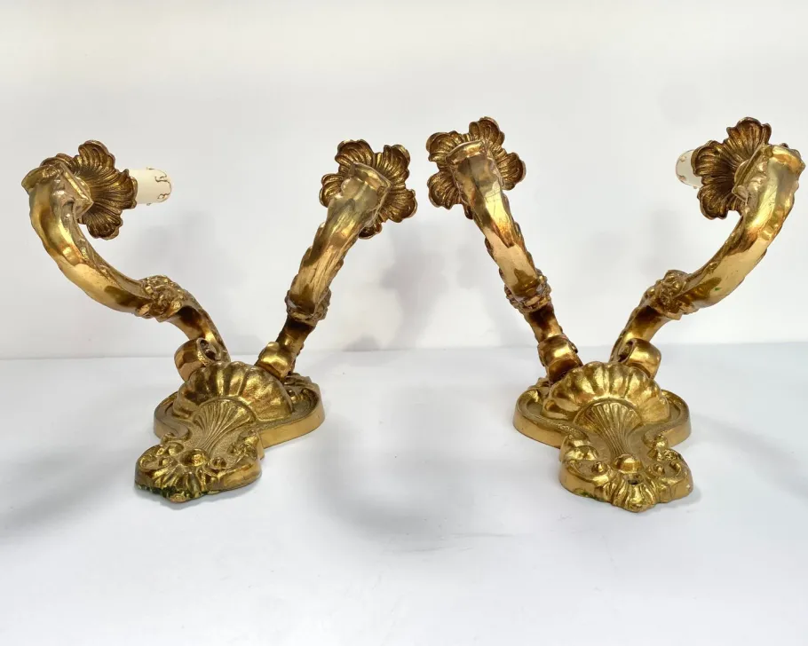 Best Pamono Vintage French Double Arm Bronze Wall Lights, 1960s, Set of 2