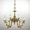 New Pamono Vintage French Gilt Brass 6-Arm Chandelier, 1960s