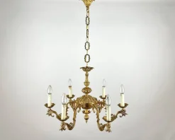 New Pamono Vintage French Gilt Brass 6-Arm Chandelier, 1960s