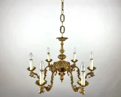 New Pamono Vintage French Gilt Brass 6-Arm Chandelier, 1960s