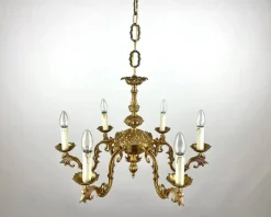 New Pamono Vintage French Gilt Brass 6-Arm Chandelier, 1960s