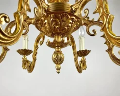 New Pamono Vintage French Gilt Brass 6-Arm Chandelier, 1960s