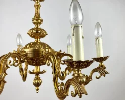 New Pamono Vintage French Gilt Brass 6-Arm Chandelier, 1960s