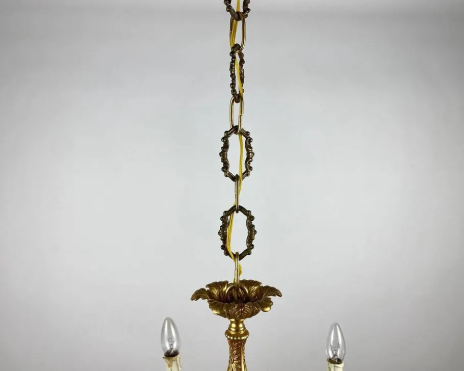 New Pamono Vintage French Gilt Brass 6-Arm Chandelier, 1960s