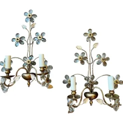Best Pamono Vintage French Gilt Metal and Cut Glass Wall Lights, 1930, Set of 2