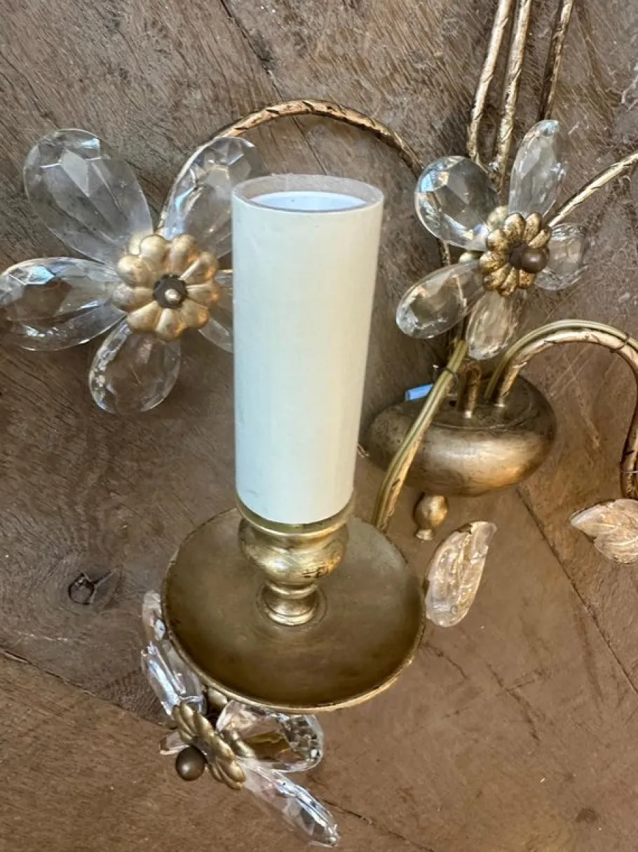 Best Pamono Vintage French Gilt Metal and Cut Glass Wall Lights, 1930, Set of 2