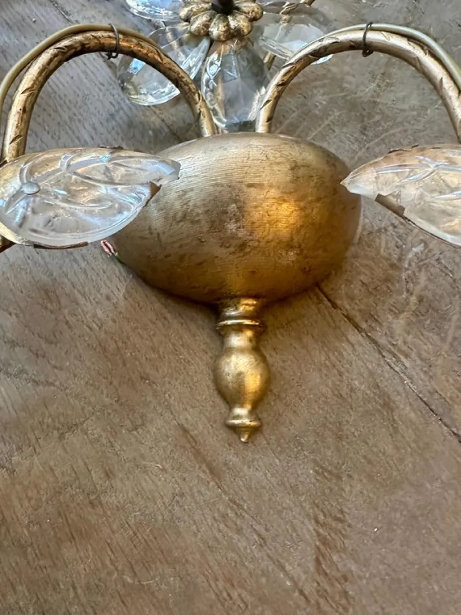 Best Pamono Vintage French Gilt Metal and Cut Glass Wall Lights, 1930, Set of 2