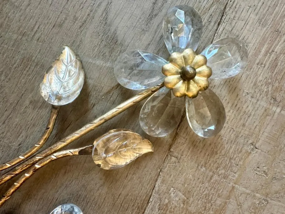 Best Pamono Vintage French Gilt Metal and Cut Glass Wall Lights, 1930, Set of 2