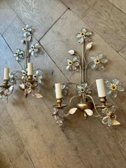 Best Pamono Vintage French Gilt Metal and Cut Glass Wall Lights, 1930, Set of 2