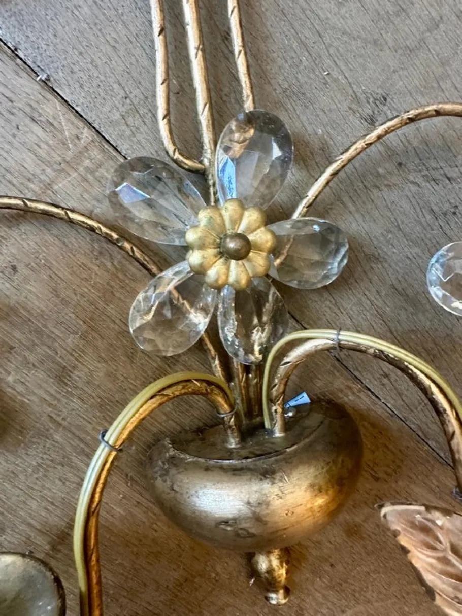Best Pamono Vintage French Gilt Metal and Cut Glass Wall Lights, 1930, Set of 2