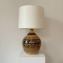 Pamono Vintage French Gold and Brown Ceramic Table Lamp by Georges Pelletier, 1970