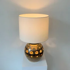 Pamono Vintage French Gold and Brown Ceramic Table Lamp by Georges Pelletier, 1970