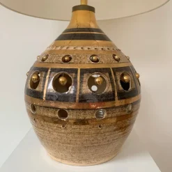 Pamono Vintage French Gold and Brown Ceramic Table Lamp by Georges Pelletier, 1970