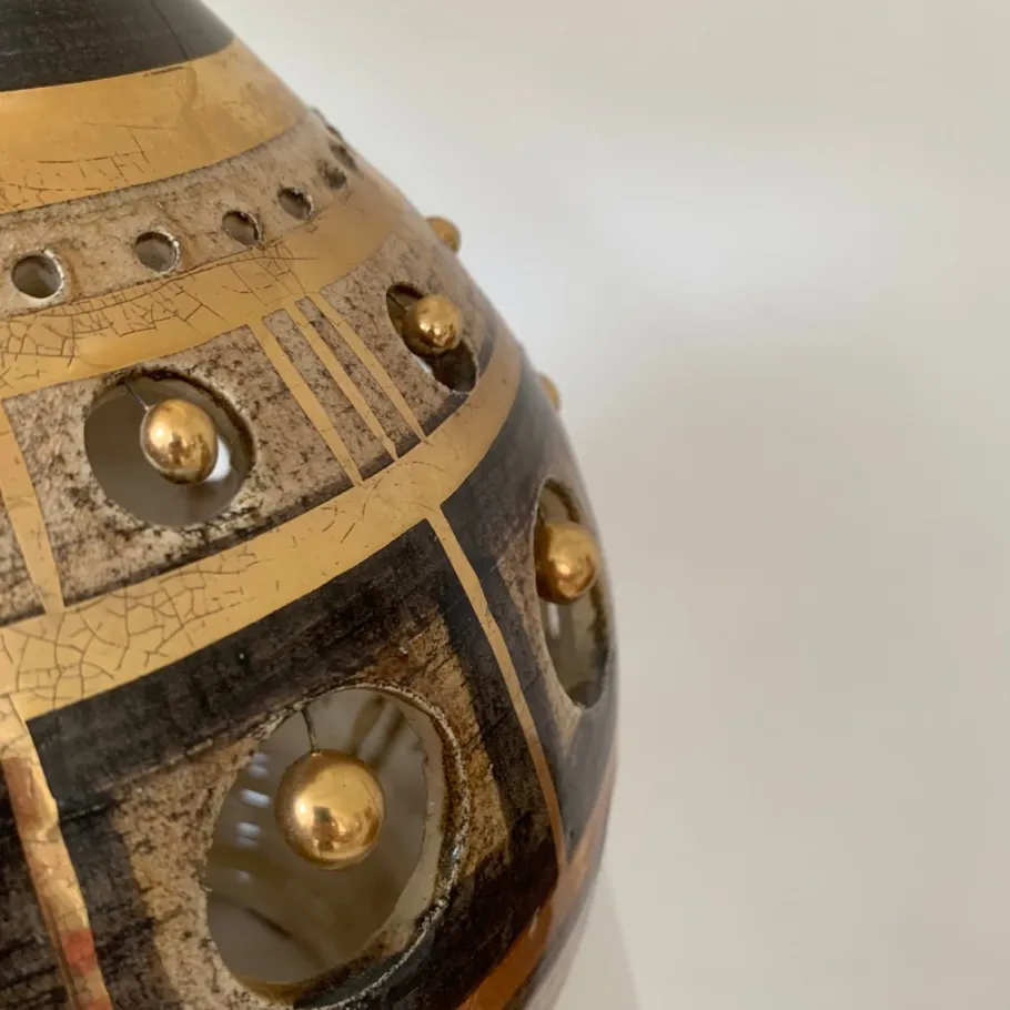 Pamono Vintage French Gold and Brown Ceramic Table Lamp by Georges Pelletier, 1970