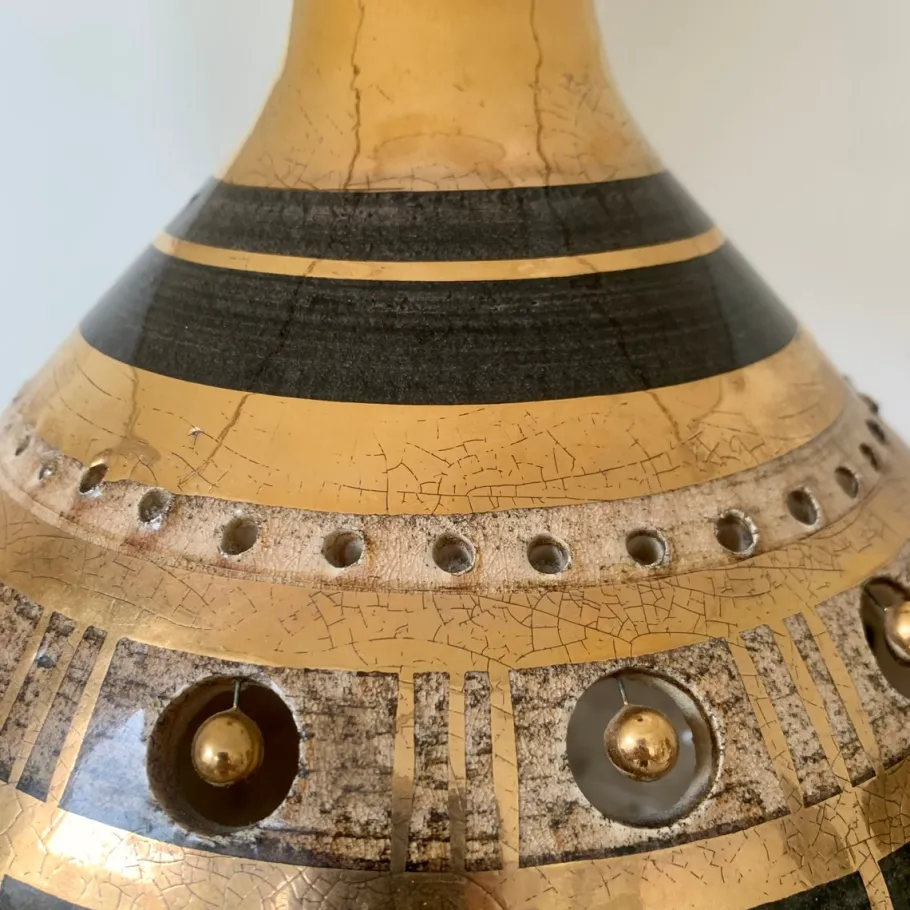 Pamono Vintage French Gold and Brown Ceramic Table Lamp by Georges Pelletier, 1970