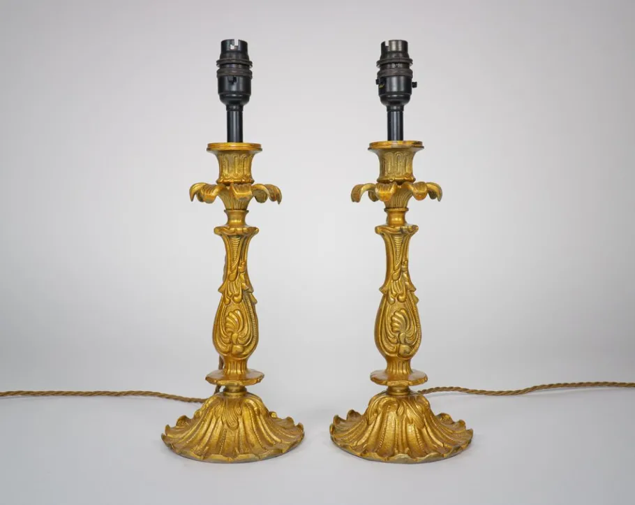 Discount Pamono Vintage French Gold Rococo Style Candlestick Table Lamps, 1960s, Set of 2