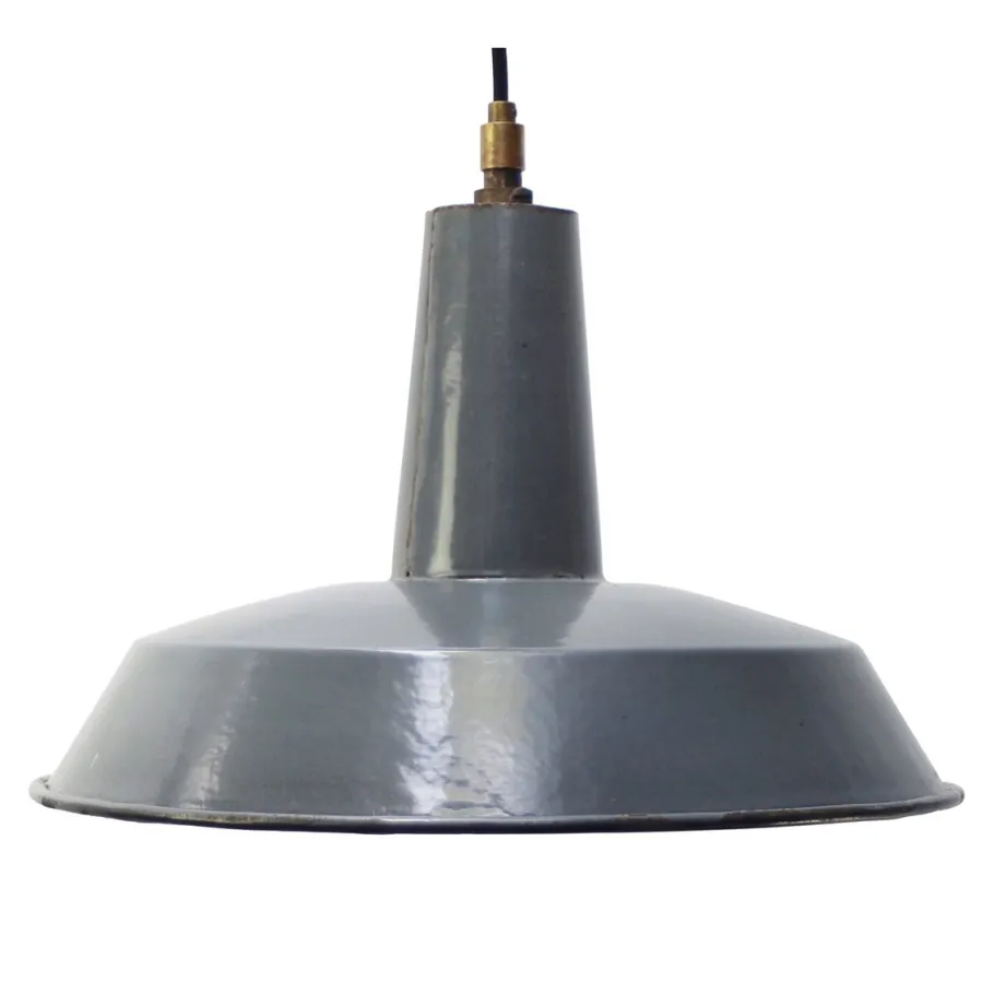 New Pamono Vintage French Industrial Grey Enamel Factory Pendant