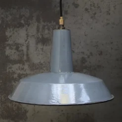 New Pamono Vintage French Industrial Grey Enamel Factory Pendant