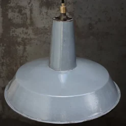 New Pamono Vintage French Industrial Grey Enamel Factory Pendant