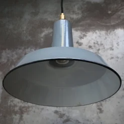 New Pamono Vintage French Industrial Grey Enamel Factory Pendant