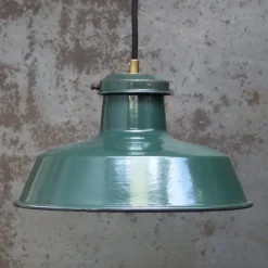 Hot Pamono Vintage French Industrial Petrol Green Enamel Factory Pendant from Sammode