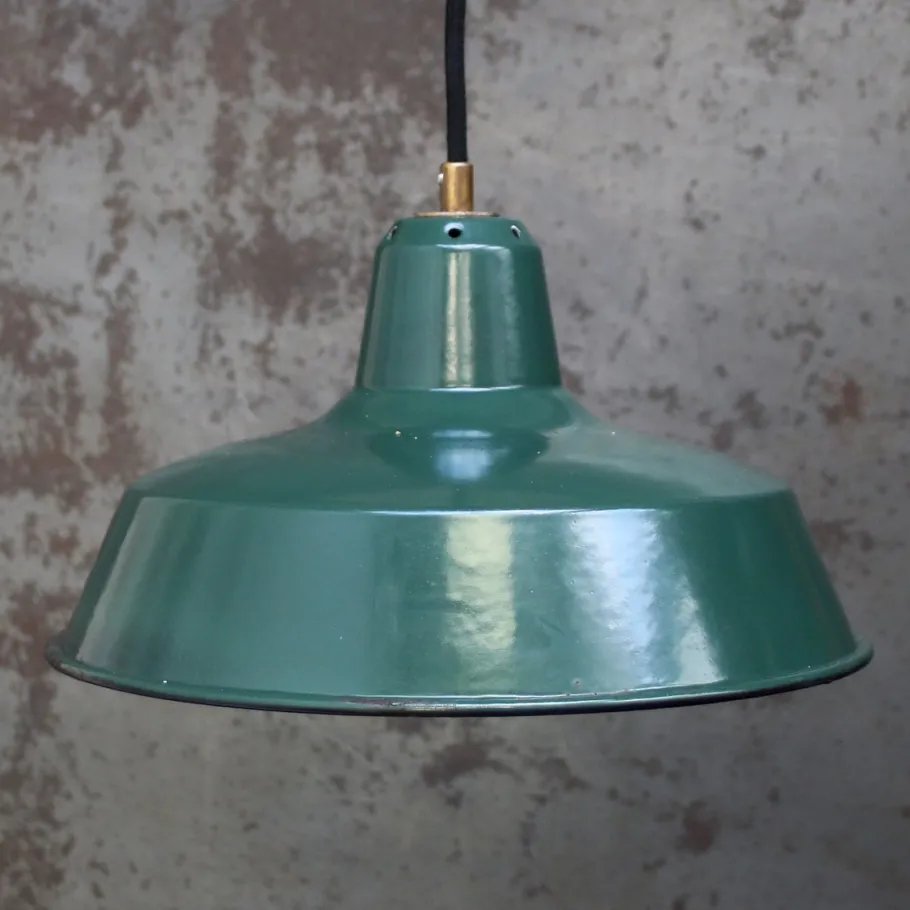 Clearance Pamono Vintage French Industrial Petrol Green Enamel Factory Pendant from Sammode
