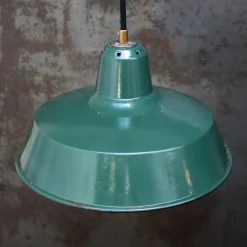 Clearance Pamono Vintage French Industrial Petrol Green Enamel Factory Pendant from Sammode