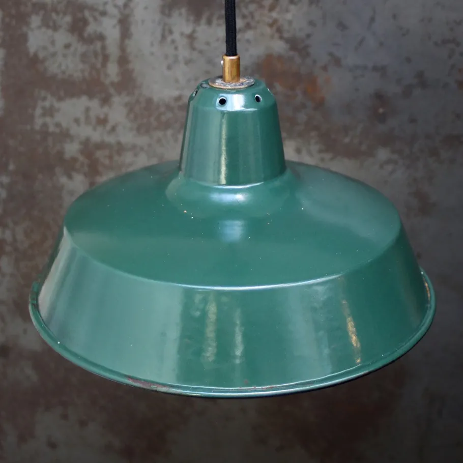 Clearance Pamono Vintage French Industrial Petrol Green Enamel Factory Pendant from Sammode
