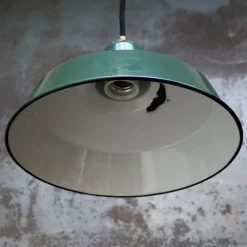 Clearance Pamono Vintage French Industrial Petrol Green Enamel Factory Pendant from Sammode
