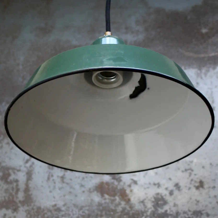 Clearance Pamono Vintage French Industrial Petrol Green Enamel Factory Pendant from Sammode