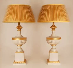 Clearance Pamono Vintage French Table Lamps in White and Gold Ceramic, 1970s, Set of 2