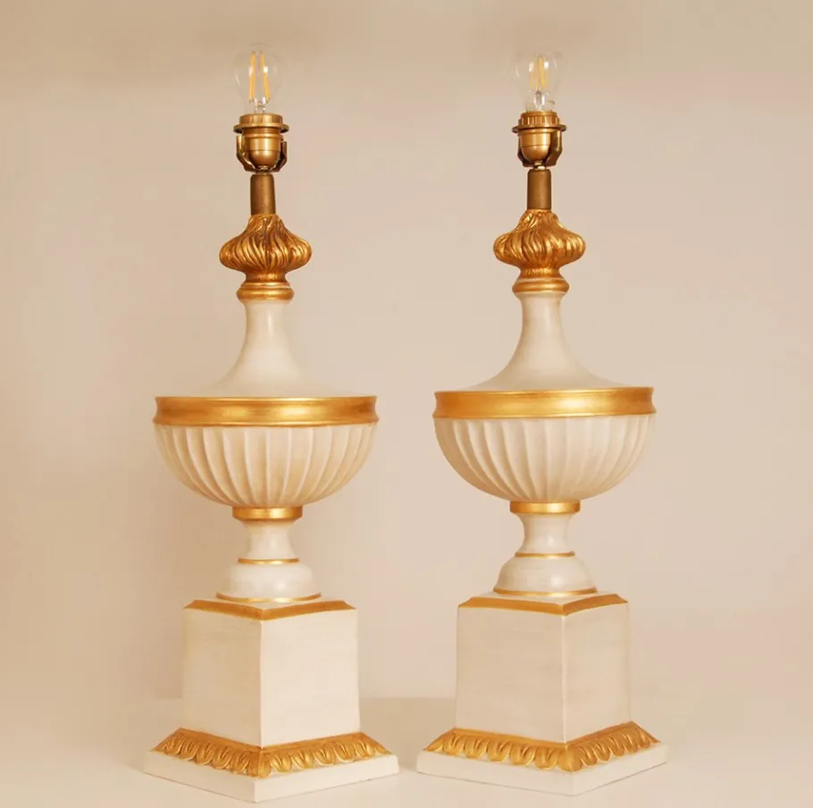 Clearance Pamono Vintage French Table Lamps in White and Gold Ceramic, 1970s, Set of 2