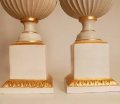 Clearance Pamono Vintage French Table Lamps in White and Gold Ceramic, 1970s, Set of 2