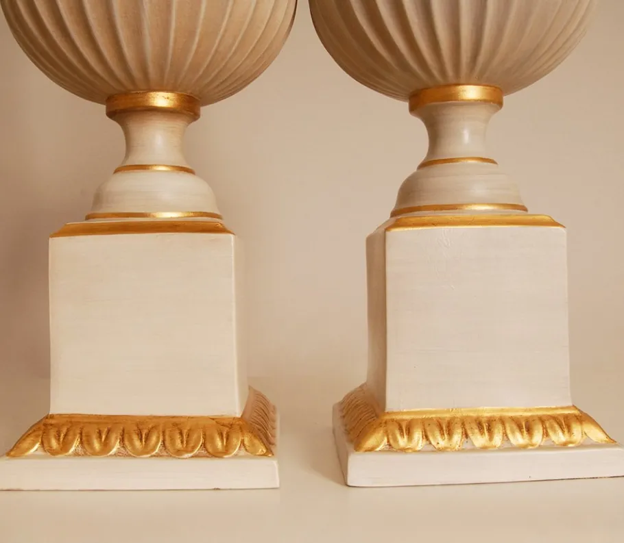 Clearance Pamono Vintage French Table Lamps in White and Gold Ceramic, 1970s, Set of 2