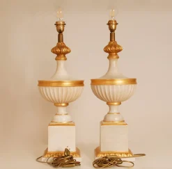Clearance Pamono Vintage French Table Lamps in White and Gold Ceramic, 1970s, Set of 2