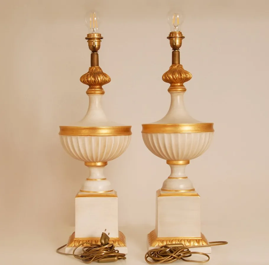 Clearance Pamono Vintage French Table Lamps in White and Gold Ceramic, 1970s, Set of 2