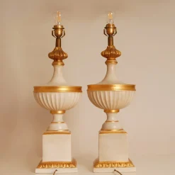 Clearance Pamono Vintage French Table Lamps in White and Gold Ceramic, 1970s, Set of 2